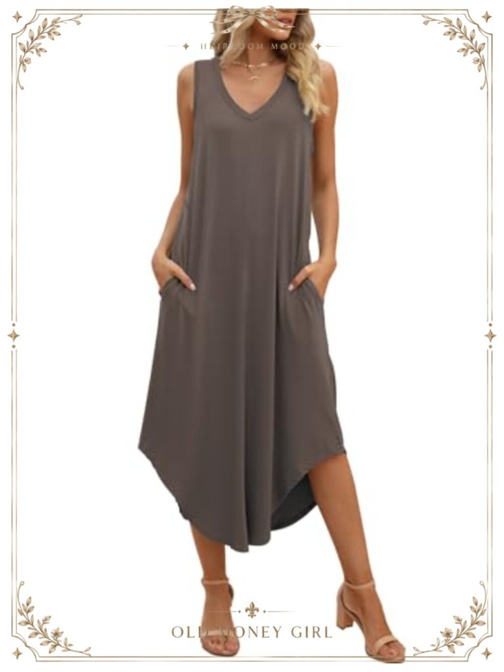 Women's Summer Maxi Dress Sleeveless V-Neck with Pockets Rayon Spandex Casual